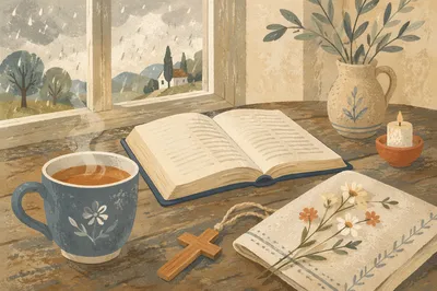 Open Book and Tea by Window