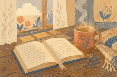 Open Book and Tea on Table