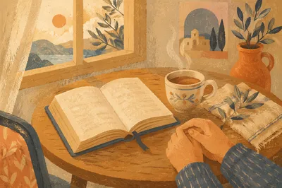 Open Book and Tea on Table