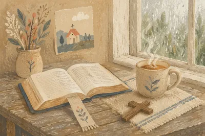 Open Book and Tea by Window
