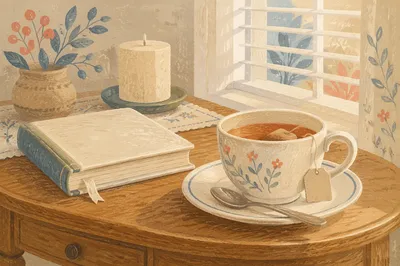 Tea Cup and Book by Window