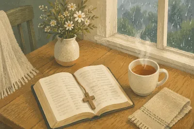 Open Book and Tea by Window