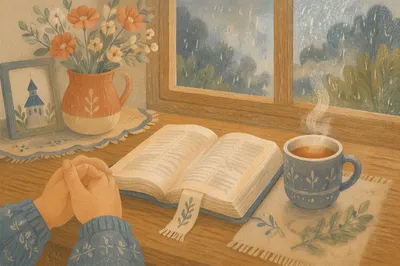 Open Book and Tea by Window