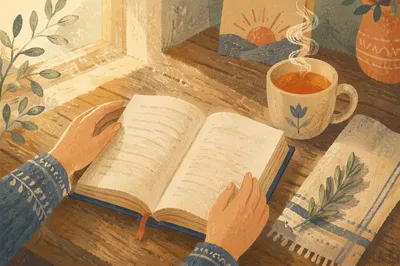 Open Book and Tea on Table