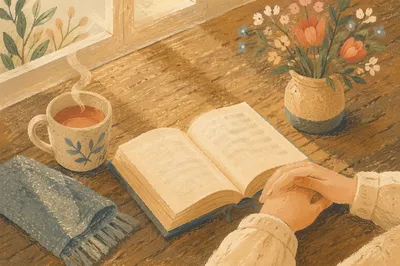 Open Book and Tea on Table