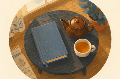 Book and Tea on Round Table