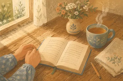 Open Book and Tea on Table