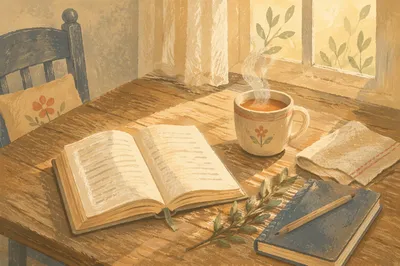 Open Book and Tea on Table