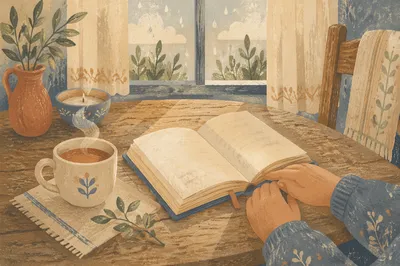Open Book and Tea on Table