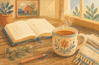 Open Book and Tea on Table
