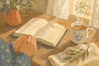Open Book and Tea on Table