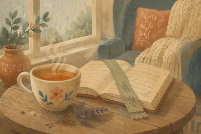 Open Book and Tea by Window