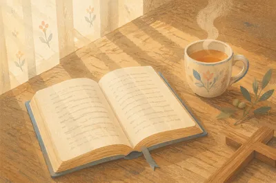 Open Book and Tea on Table
