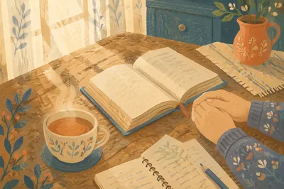 Open Book and Tea on Table