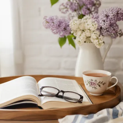 Open Book and Tea on Tray