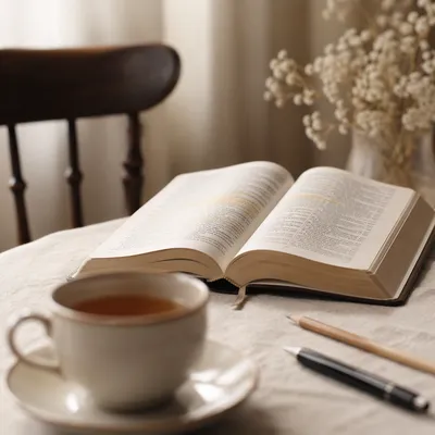 Open Book and Tea on Table