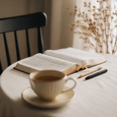 Open Book and Tea on Table