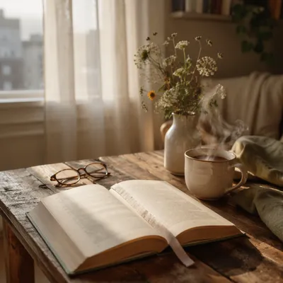 Open Book and Tea on Table