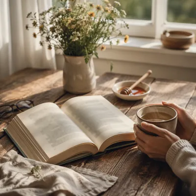 Open Book and Tea by Window