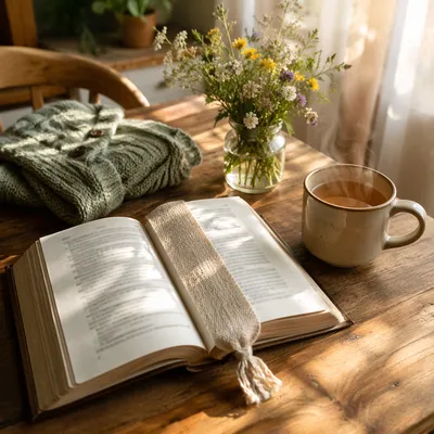Open Book and Tea on Table