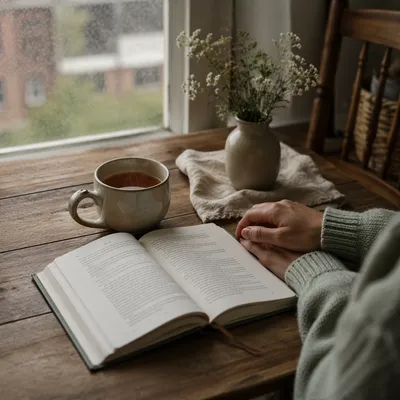 Open Book and Tea by Window