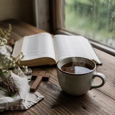 Open Book and Tea by Window