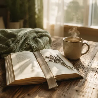 Open Book and Tea on Table
