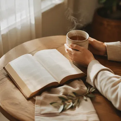 Open Book and Tea on Table