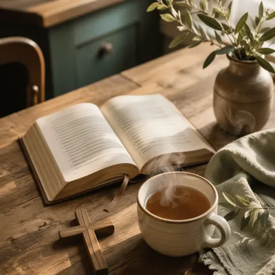 Open Book and Tea on Table