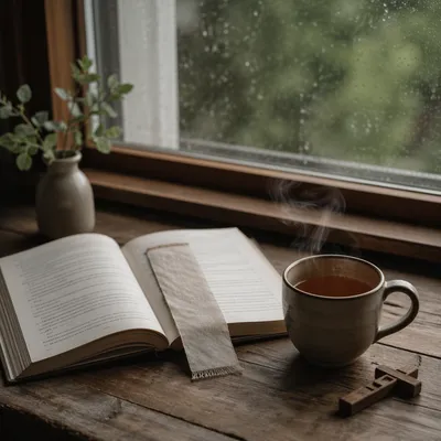 Open Book and Tea by Window