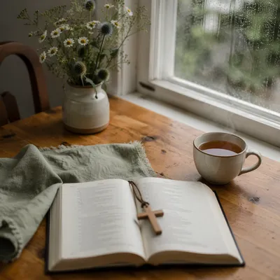 Open Book and Tea by Window