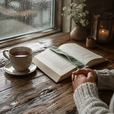 Open Book and Tea by Window
