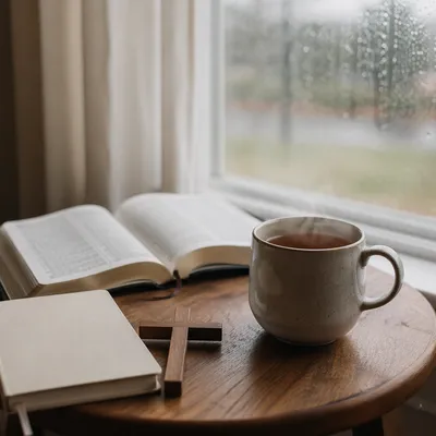 Tea and Open Book by Window