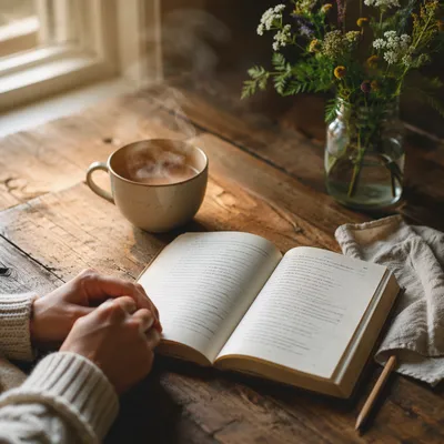 Open Book and Tea on Table