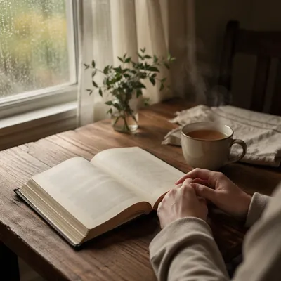 Open Book and Tea on Table