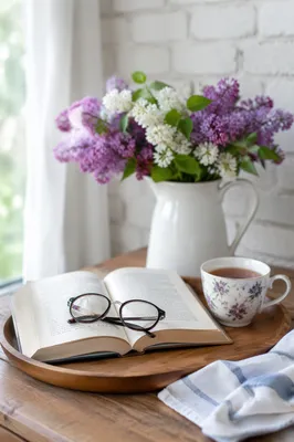 Open Book and Tea on Tray