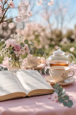 Open Book and Tea on Garden Table