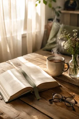Open Book and Tea on Table