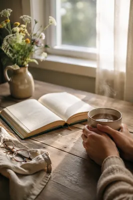 Open Book and Tea by Window