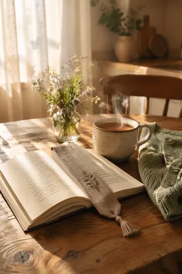 Open Book and Tea on Table
