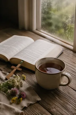 Open Book and Tea by Window