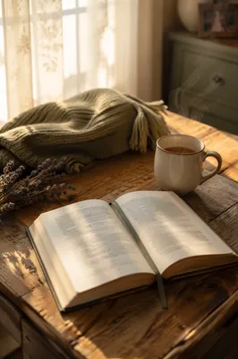 Open Book and Tea on Table