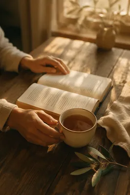 Open Book and Tea on Table