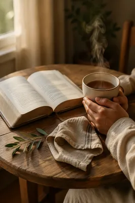 Open Book and Tea on Table