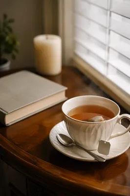 Morning Tea and Book on Table