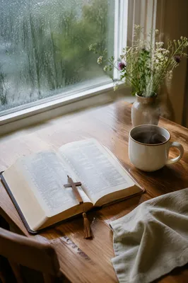 Open Book and Tea by Window