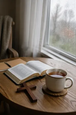 Tea and Open Book by Window