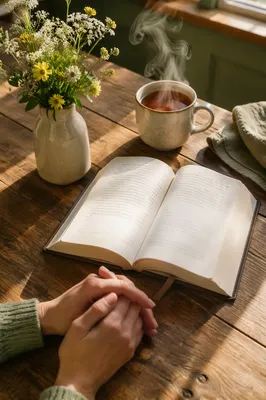 Open Book and Tea on Table