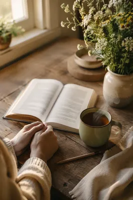 Open Book and Tea on Table