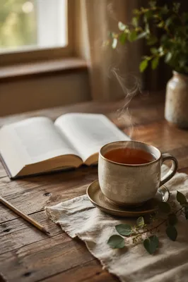 Open Book and Tea on Table